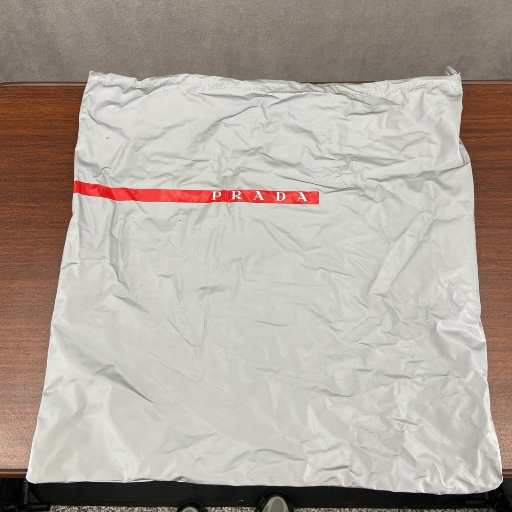 Prada Vinyl Silver‎ Red Logo Drawstring Handbag Shoes Dust Storage Bag 15"x15.5"